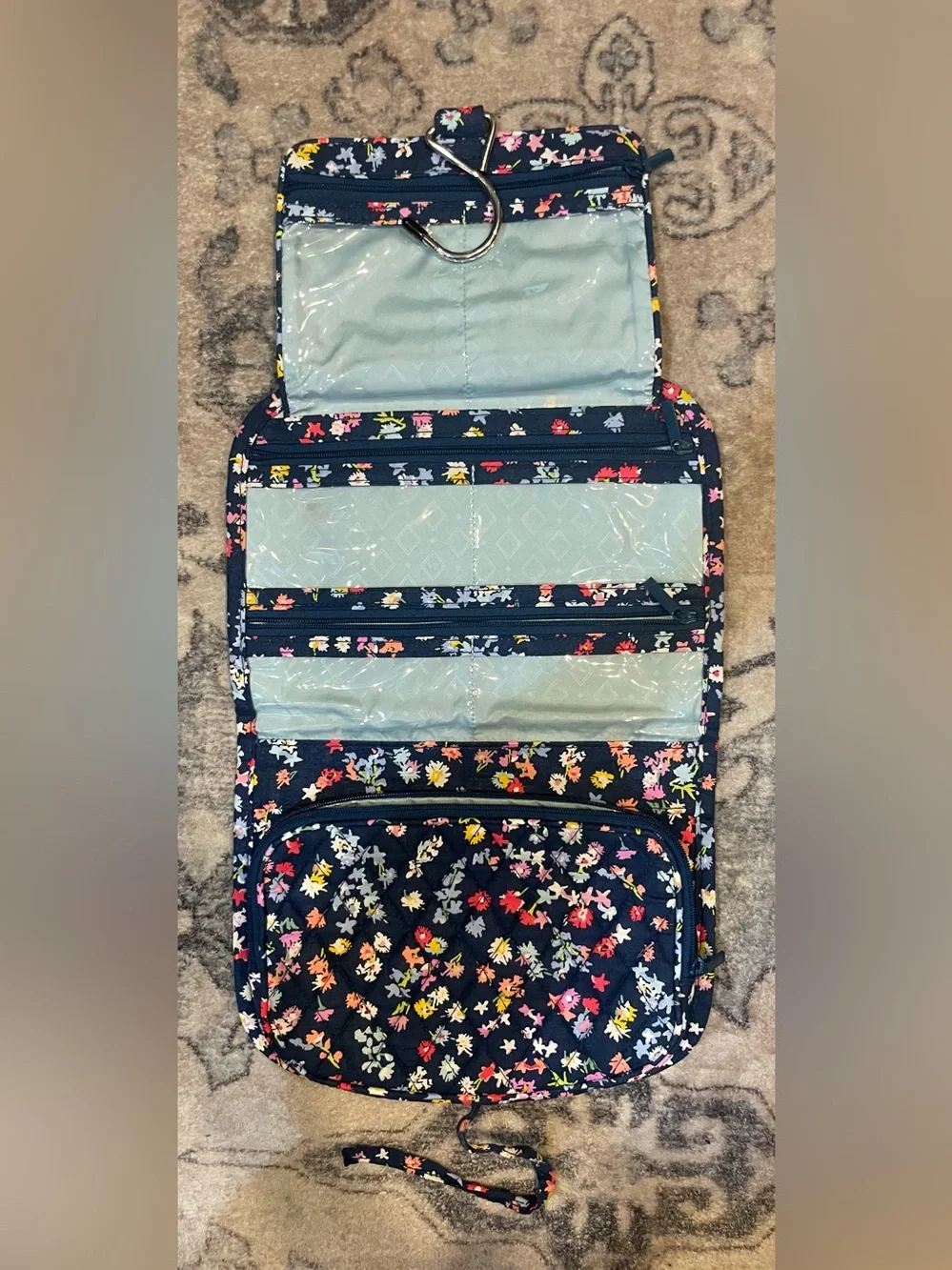 Vera Bradley Scattered Wildflowers Navy Floral Hanging Cosmetic Organizer
